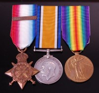 Lot 1052 - A WW I trio to include 1914 Mons Star with 5th...