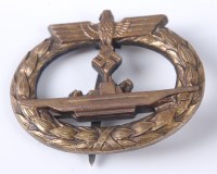Lot 1248 - A German Kriegsmarine U-boat War badge,...