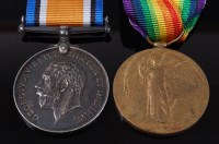 Lot 1349 - A WW I British War and Victory duo, naming...