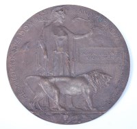 Lot 1396 - A WW I bronze memorial plaque, naming Sigmund...