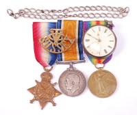 Lot 1445 - A WW I trio to include 1914-15 Star, naming...