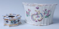 Lot 7 - An 18th century Delft inkstand, having four...