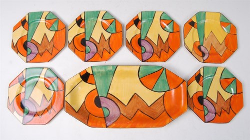 Lot 53 - A Clarice Cliff W pattern pottery sandwich set,...