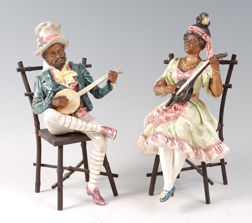 Lot 2072 - A pair of rare Goldscheider style majolica...