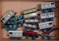 Lot 355 - A large box of 13 prewar Hornby LMS wagons...