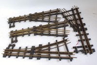 Lot 414 - Bassett-Lowke 3-rail brass 2 x L/H points & 2...
