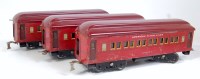 Lot 490 - 3 American Flyer passenger cars all red livery,...