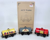 Lot 597 - Ace Trains box containing 3 tank wagons Esso...