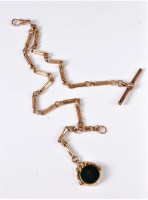 Lot 1213 - A 9ct watch chain and fob, the fancy link...