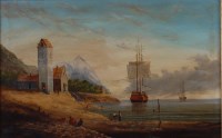 Lot 1333 - J Klien - Continental coastal scene with three-...