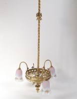 Lot 1515 - A Gothic influence brass ceiling pendant, the...