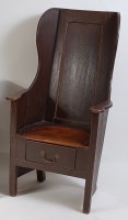 Lot 1519 - An 18th century painted pine lambing chair,...