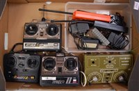Lot 506 - Large tray containing three radio controllers,...