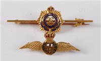 Lot 273 - A Royal Army Service Corps 14kt gold and...
