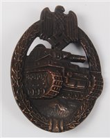 Lot 204 - A German Panzer Assault badge in bronze,...