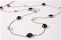 Lot 2255 - A 14ct sapphire and aquamarine necklace, the...