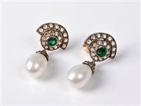 Lot 2225 - A pair of 18ct cultured pearl, diamond and...