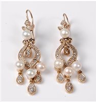 Lot 2226 - A pair of bi-coloured 9ct cultured pearl and...