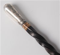 Lot 161 - A 19th century swagger stick, having a...