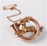 Lot 2199 - A stag and bugle hunting brooch, the...