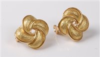 Lot 2329 - A pair of 18ct earrings, the four overlocking...