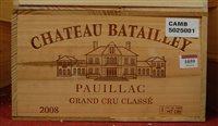 Lot 1059 - Château Batailley 2008 Pauillac, twelve...