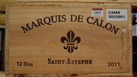 Lot 1064 - Marquis de Calon 2011 Saint Estephe, twelve...