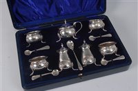 Lot 2129 - An Edwardian cased seven-piece cruet set,...