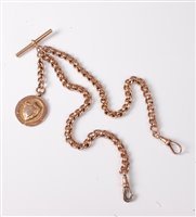 Lot 2210 - A 9ct watch chain and medallion, the fancy...
