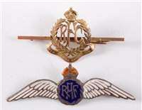 Lot 128 - A 9ct gold RFC bar brooch, 4.5cm, together...