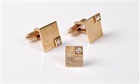 Lot 2334 - A pair of diamond cufflinks and matching stud,...