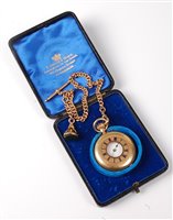 Lot 2382 - A lady's 18ct half hunter pocket watch, the...