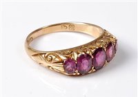 Lot 2288 - An early 20th century 18ct five stone amethyst...