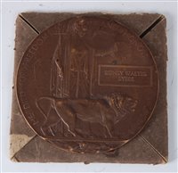 Lot 305 - A WW I bronze memorial plaque, naming Sidney...