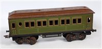 Lot 328 - Bing GI green bogie coach with brown roof...