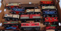 Lot 345 - A large tray containing 13 bogie and a 4 wheel...