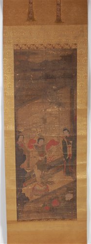 Lot 2459 - A cased set of three Chinese scroll paintings...