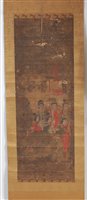 Lot 2459 - A cased set of three Chinese scroll paintings...