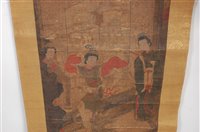 Lot 2459 - A cased set of three Chinese scroll paintings...