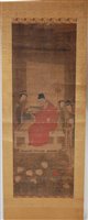 Lot 2459 - A cased set of three Chinese scroll paintings...
