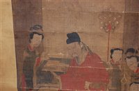 Lot 2459 - A cased set of three Chinese scroll paintings...
