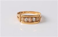 Lot 2662 - An 18ct diamond and cultured pearl ring, the...