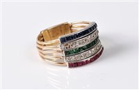 Lot 2653 - A diamond, ruby, emerald and sapphire ring,...