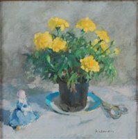 Lot 261 - Anthony Rickards - Marigolds, oil on artist...