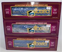Lot 378 - 3 x MTH blue Alberta 100 ton hopper cars -...