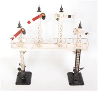Lot 588 - Total repaint 1928 Hornby signal gantry, black...