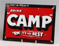 Lot 199 - A small Camp Coffee enamel advertising sign,...