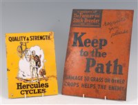 Lot 202 - A small Hercules Cycles enamel advertising...