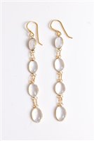 Lot 2674 - A pair of 14ct moonstone earrings, the four...