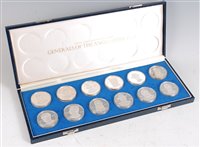 Lot 2055 - Cased set of 12 silver medallions 'Generals of...